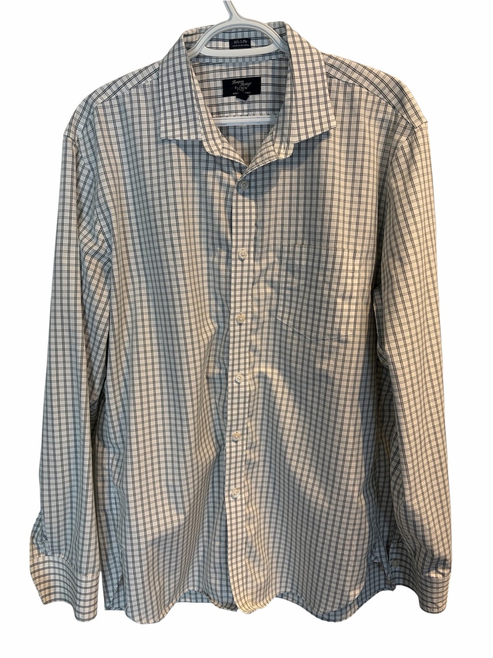 J. Crew Factory 100% Cotton Check Dress Shirt Wrinkle Free XL 17-17.5